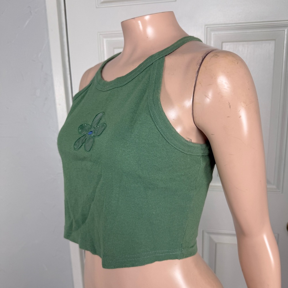 Vintage Y2K Xhilaration Shirt S Cotton Tank Top Crop Top Floral Aplique C4-30 - Picture 2 of 6